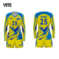 Custom Volleyball Uniforms Long Sleeve Yellow Blue Volleyball Uniforms Designs for Women