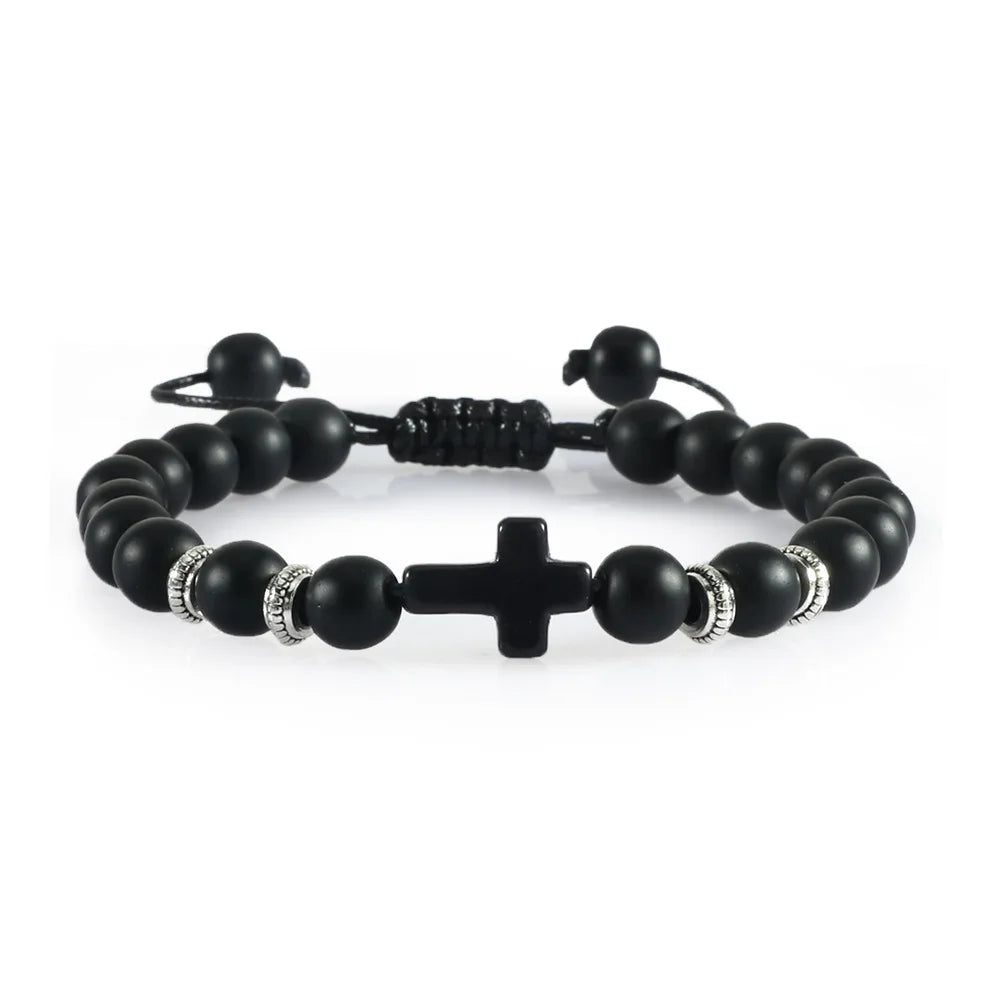 Cross Turquoise Beaded Bracelet Classic Style Bungee Di Chain with Zircon Charm Couples Gift