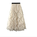 New Design Elegant Ladies Long Skirts Flower Net Stitching Women Luxury Mid-Length Solid Color Skirt