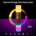 RGB Color Changing Night Light Rechargeable Wooden Table Lamp Frosted Glass Warm Light for Bedroom Living Room Kids Room