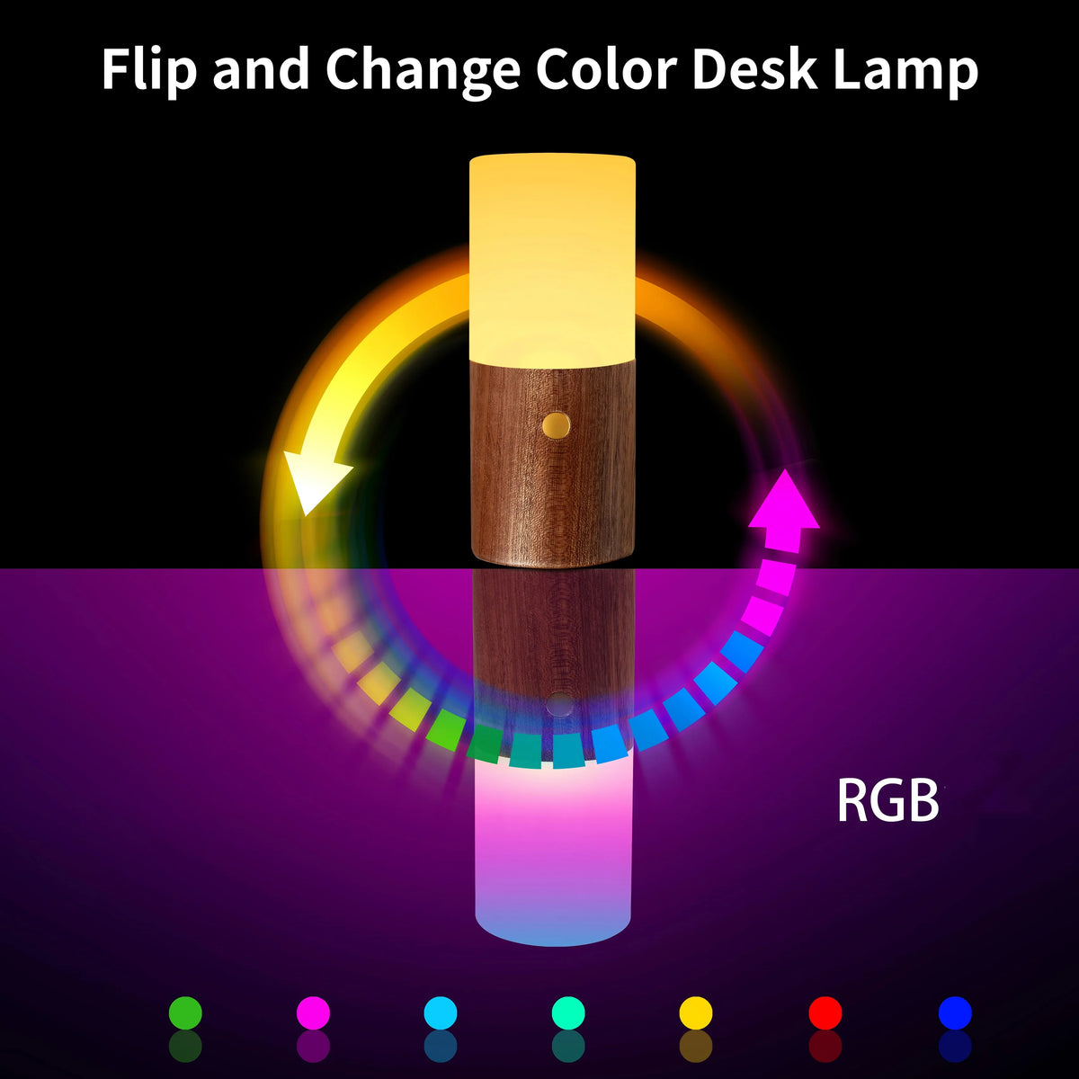 RGB Color Changing Night Light Rechargeable Wooden Table Lamp Frosted Glass Warm Light for Bedroom Living Room Kids Room