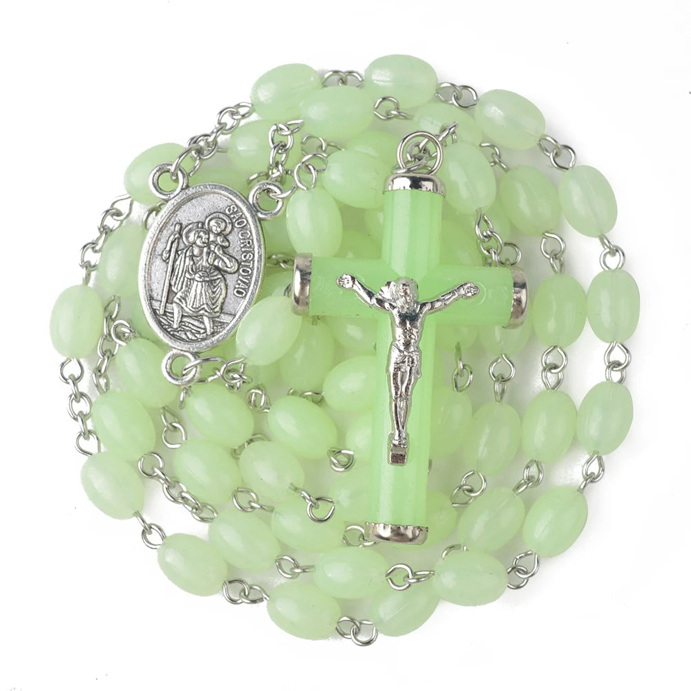 Sao Cristovao 10*6 mm Luminous Plastic Beads Our Lady of Aparecida Saint Christopher Catholic Rosary