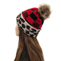 Fur Pompom Custom Newest Knitted Leopard Print Fur Ball Winter Knit Beanie Hat