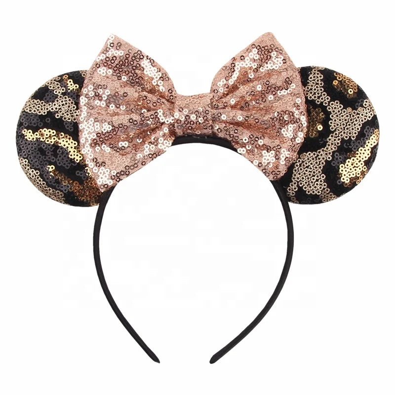 New Designed Leopard Bows and Mouse Ears Polyester Fabric Headband Sweet Style Kids DIY Party and Festival Head Wear