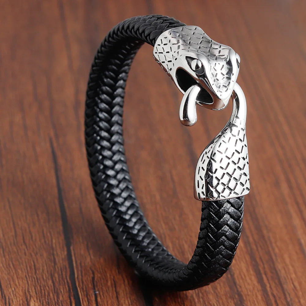 Braided Genuine Leather Bracelet for Men Gift Accessories Arrived Magnetic Clasp Stainless Steel New Wrap Bracelets Animal