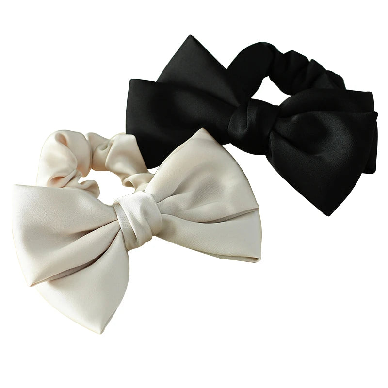 Solid Color Satin Large Intestine Bow Scrunchie Hair Rope Headdress