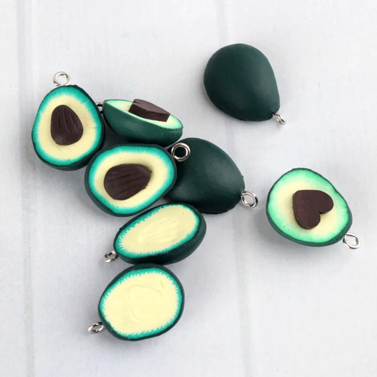 Lovely 3d Miniature Artificial Avocado Polymer Clay Cabochon With Silver Hook for Earring Jewelry