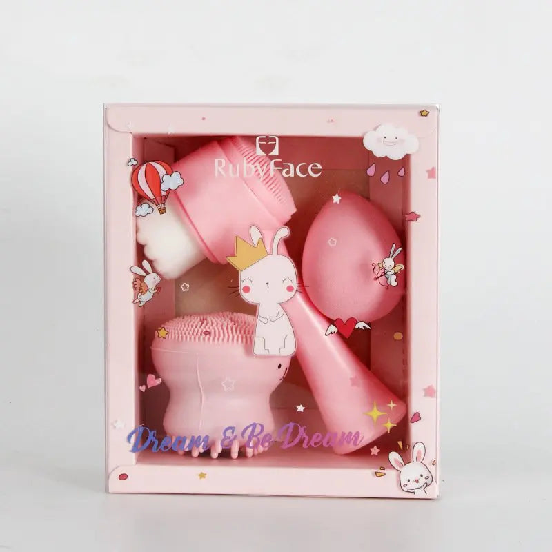 YUE Cross-border Spot Super Soft Wet and Dry Beauty Sponge Small Octopus Face Wash and Cleansing Brush Gift Box Set