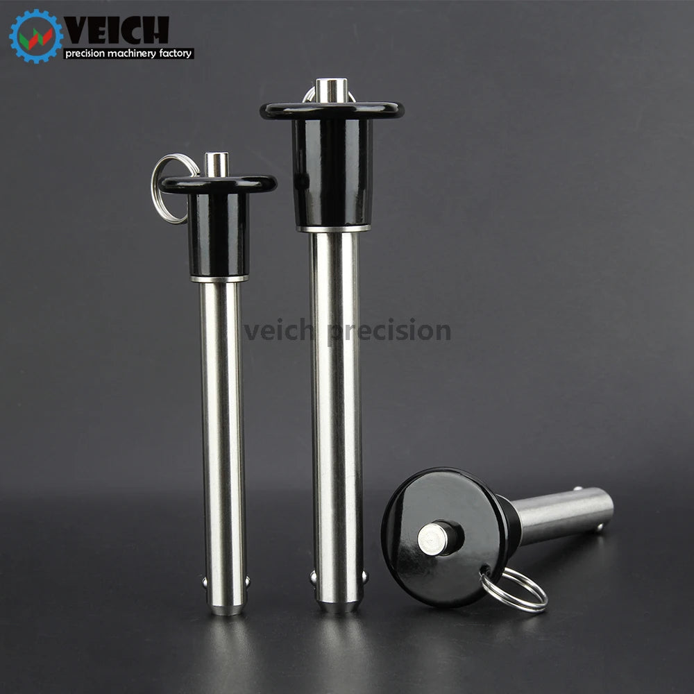 VCN011 VEICH Brand Double Action Push Safety Quick Release Ball Lock Pin 14mm Dia Stainless Steel Black Electroplate Free Rope