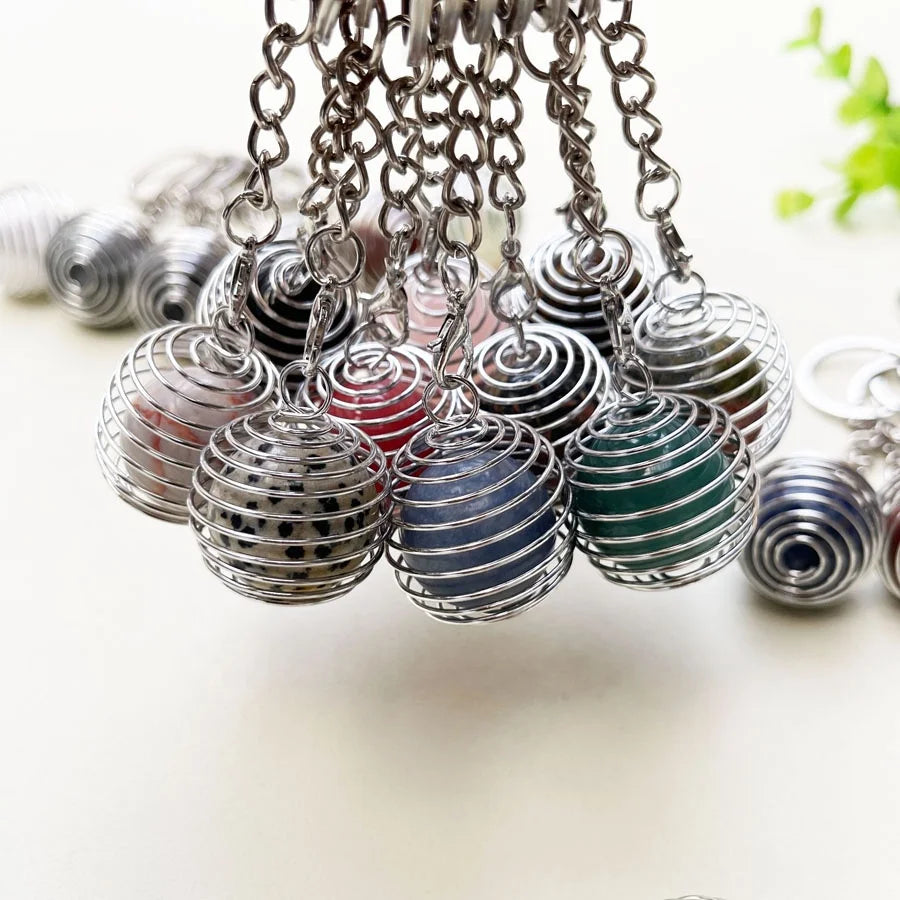 Mixed Crystal Sphere Cage Lantern Keychain Healing Stones Rose Quartz Amethyst Sphere Key Chain for Gift