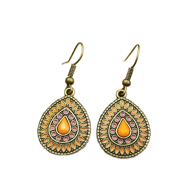 Wholesale Fashionable Vintage Water-Drop Shape Earrings Natural Gemstone Environmentally Friendly Zinc Alloy Trendy Pearl Main
