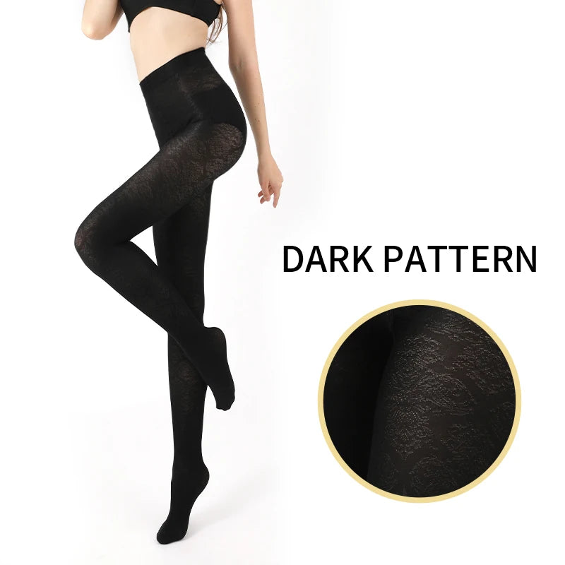 Women Floral Pattern Jacquard Thick Stocking Spring Autumn High Waist Slimming Warm Anti-Snag High Elastic Pantyhose