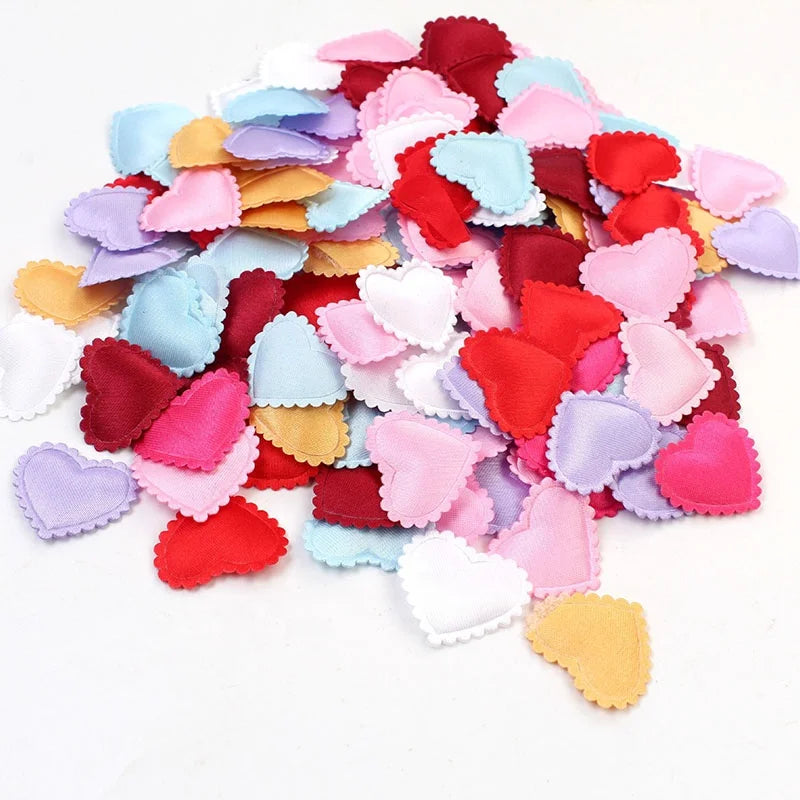 Wholesale 2.5cm/3.5cm Satin Fabric Heart Appliques 3D Padded Heart Decoration for Table&bed Valentine's Day Heart Embellishment
