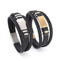 Custom Engraved DIY Logo Stainless Steel Bar Multi Layer Braided Leather Bracelets