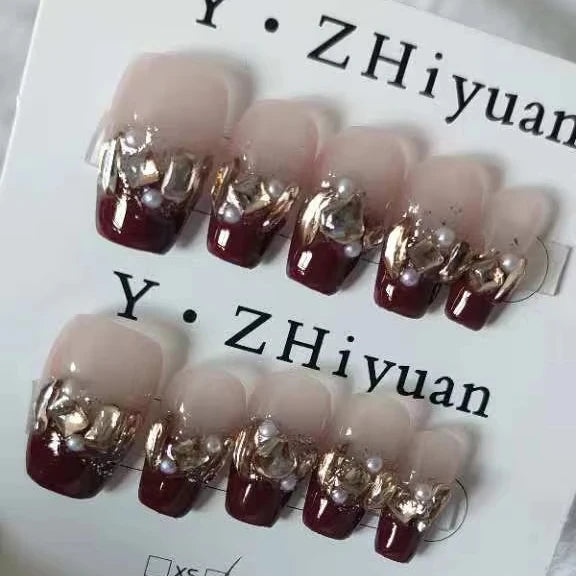 Wholesale Custom Bulk Cat Eye Rhinestone XS S M L Press on Nails Set Full Cover Short Finger Handmade Fake Wear Nail