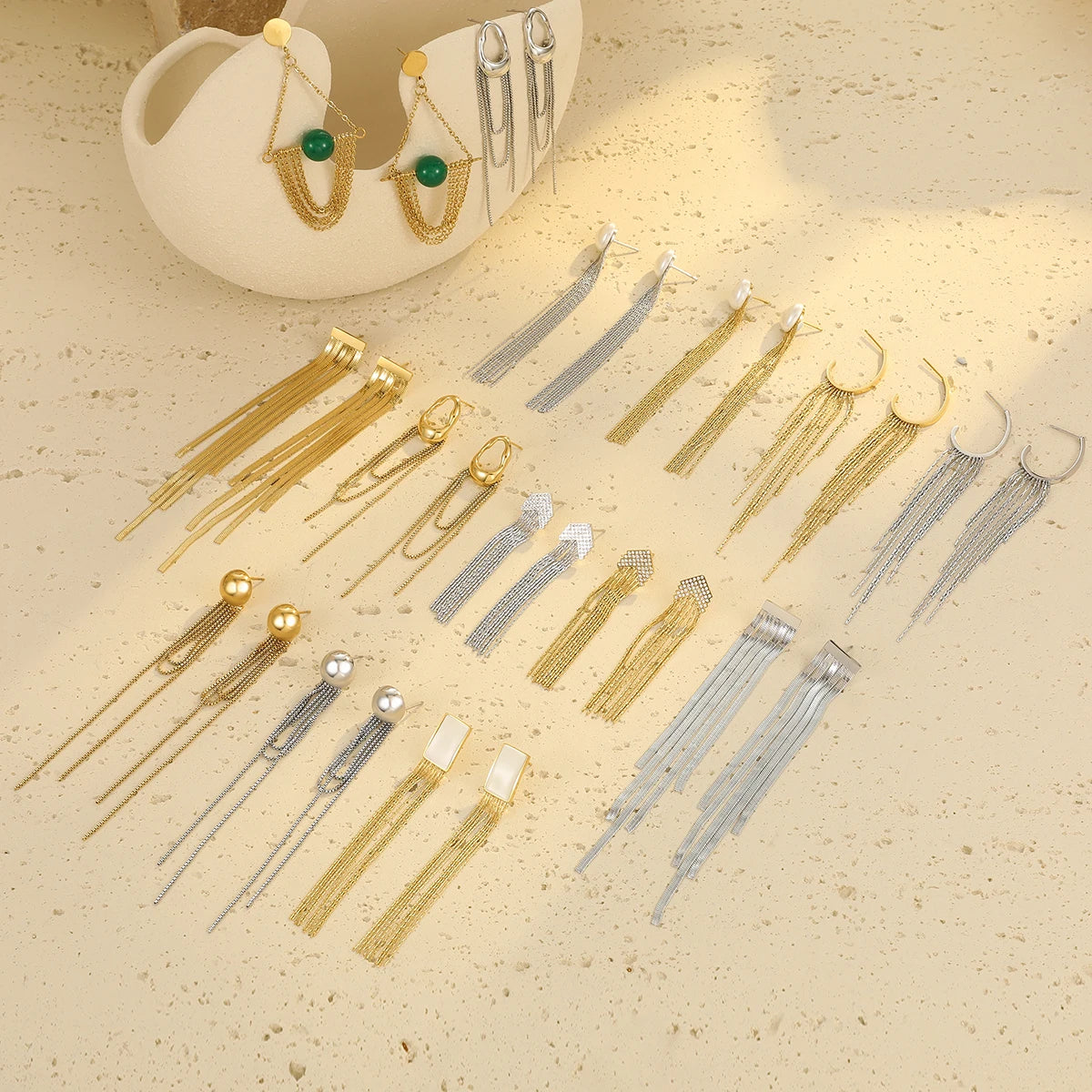 NIMAI Luxury Jewelry Women Stainless Steel Long Tassel Fringe Earrings 18K Gold Plated Waterproof Big Statement Trendy Earring