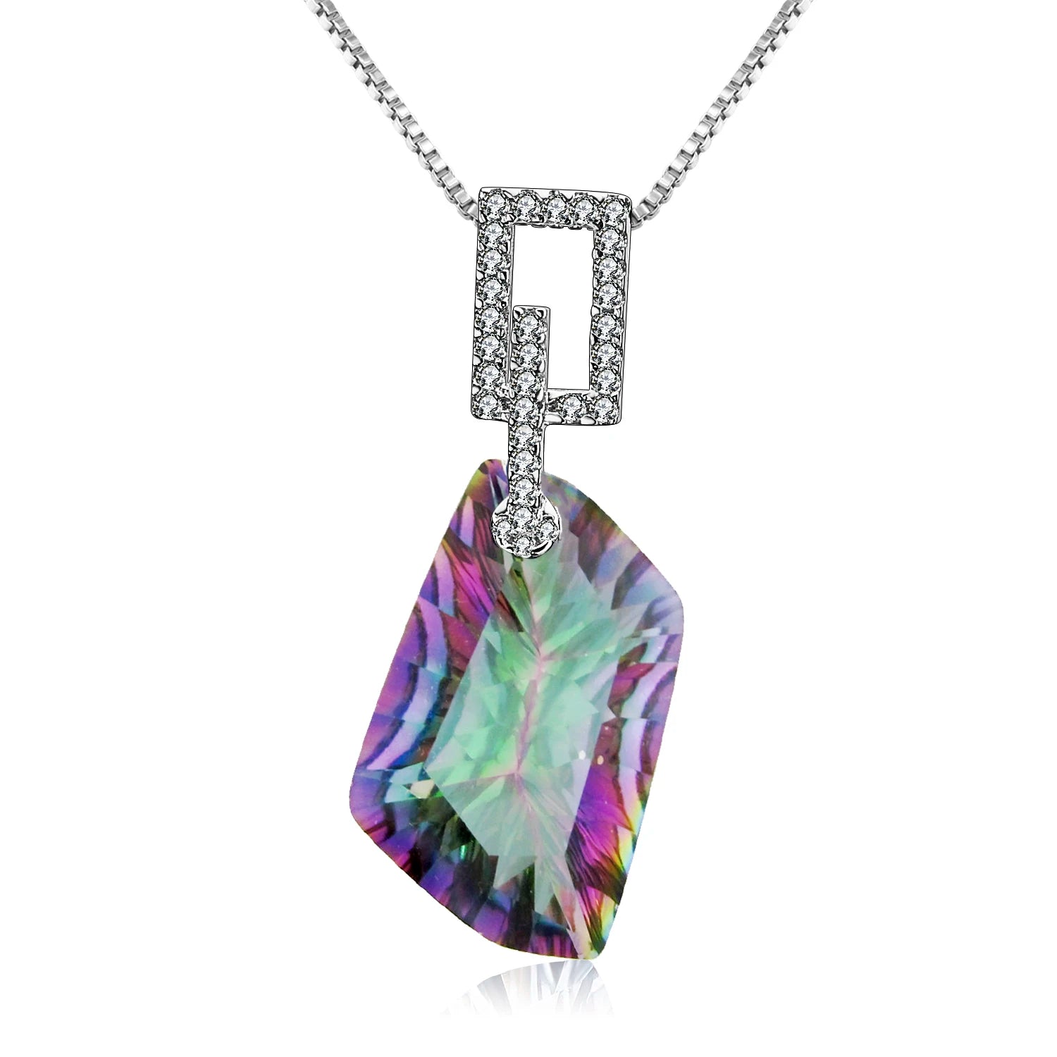 SD006 Abiding 925 Sterling Sliver Personalized Natural Gemstone Rainbow Mystic Quartz Gemstone Pendant Custom Jewelry Necklace