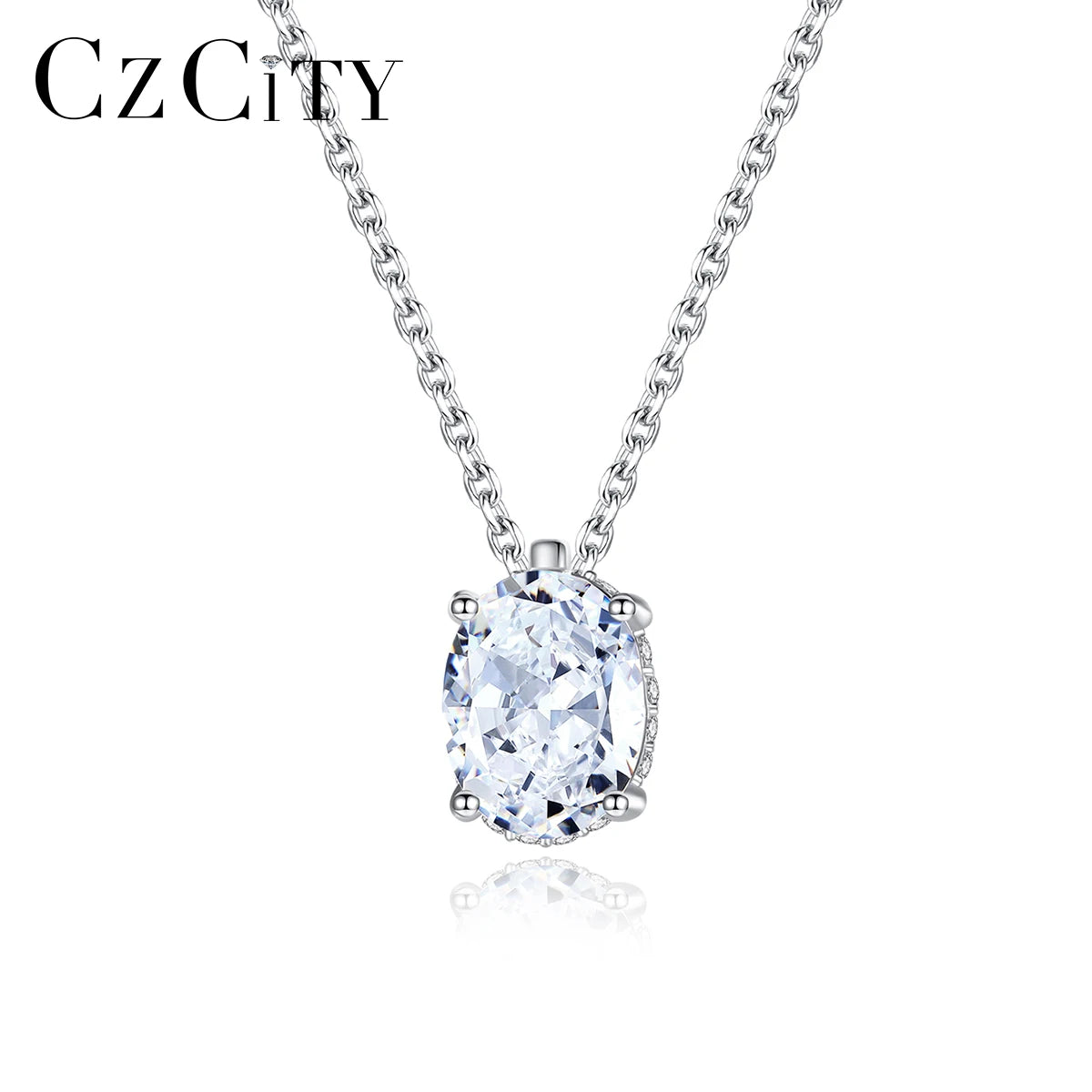 CZCITY Lab Diamond New Necklace VVS D Moissanite Stone Elegant Gem 925 High Fashion Best Selling Oval Pendant