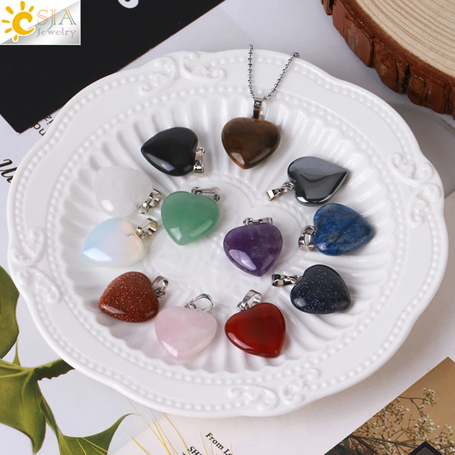 CSJA Hot Natural Healing Crystal Red Agate Bead Stone Puffy Heart Pendant Charm for Jewelry Necklace Making E594