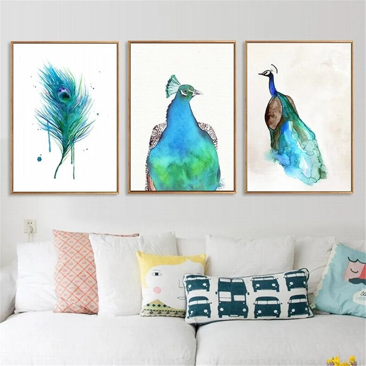 Blue Peacock Feather Canvas Poster Watercolor Painting Home Art Decor No Frame