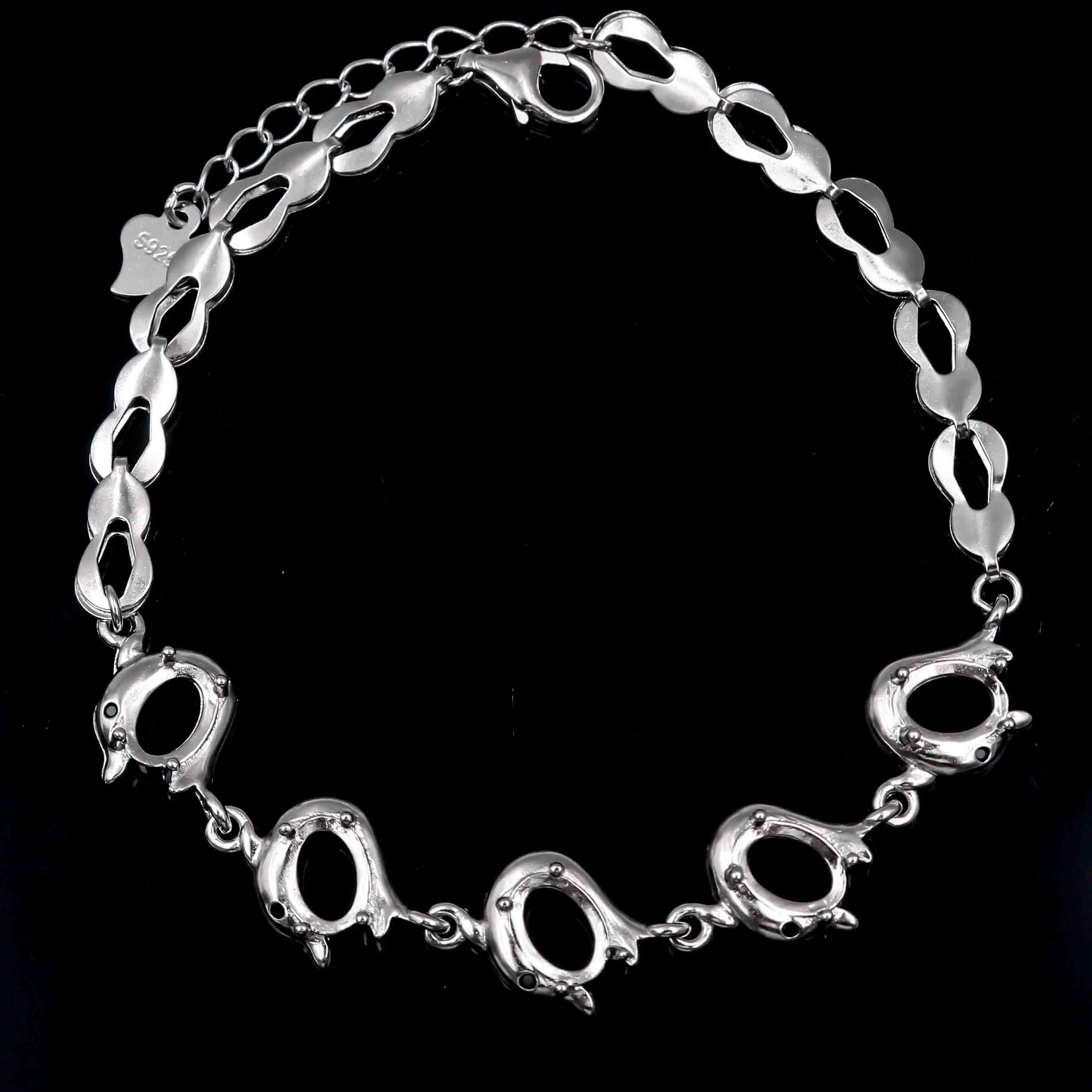 Sterling Silver 5*7mm Semi Mount Bracelet Empty Support Blank Claw Setting S925 Mountain Base Without Center Stone Inlay for DIY