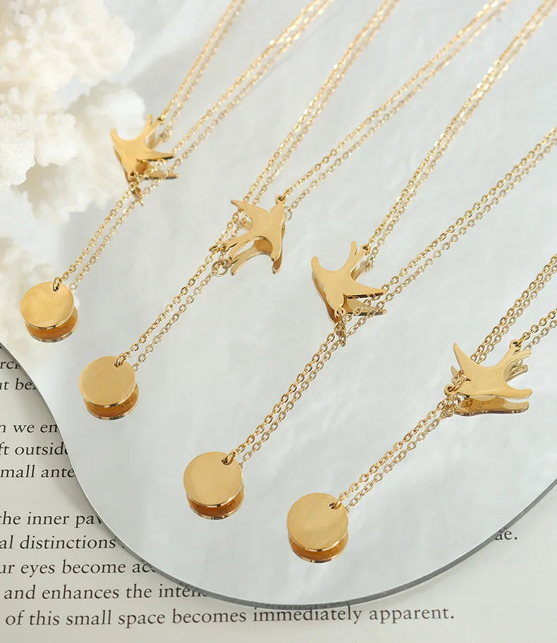 Cute Swallow Bird Tassel Adjustable Round Pendant Necklace for Women Charm Choker Chain Animal Jewelry Wholesale