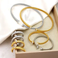 New Trendy 8mm Elastic Snake Textured Stainless Steel Jewelry Set Fashion 18k Gold Plated Earrings Bangle Choker Set