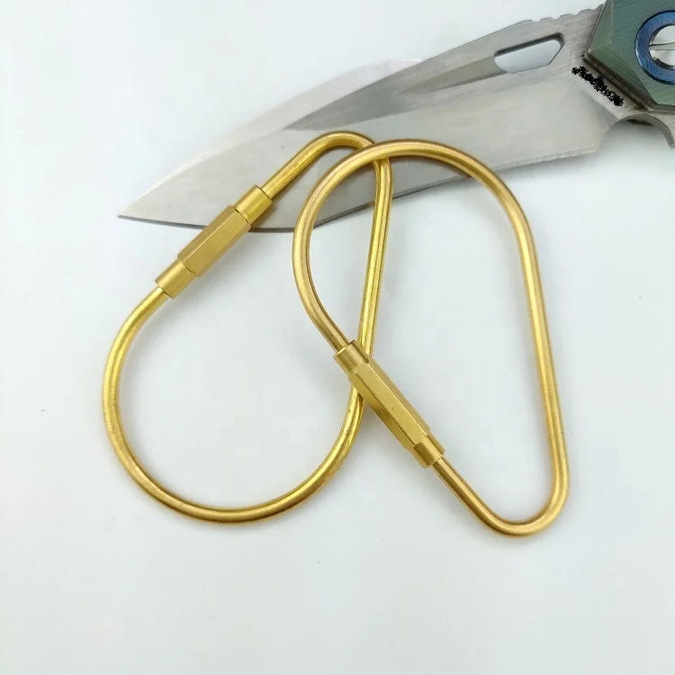 LFEDC Outdoor Camping Hiking Case Hanging Brass Golden Color Metal Pear Bulb Shaped Carabiner With Screw Locker