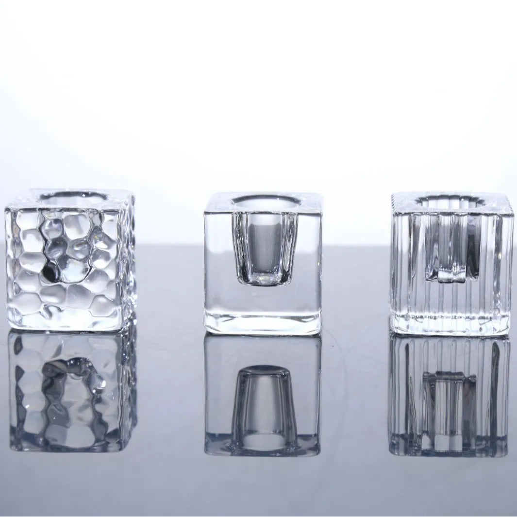 Popular Square Taper Glass Candlestick Holder Home Decoration Handcrafted Eco-Friendly Durable Customized Color Options High