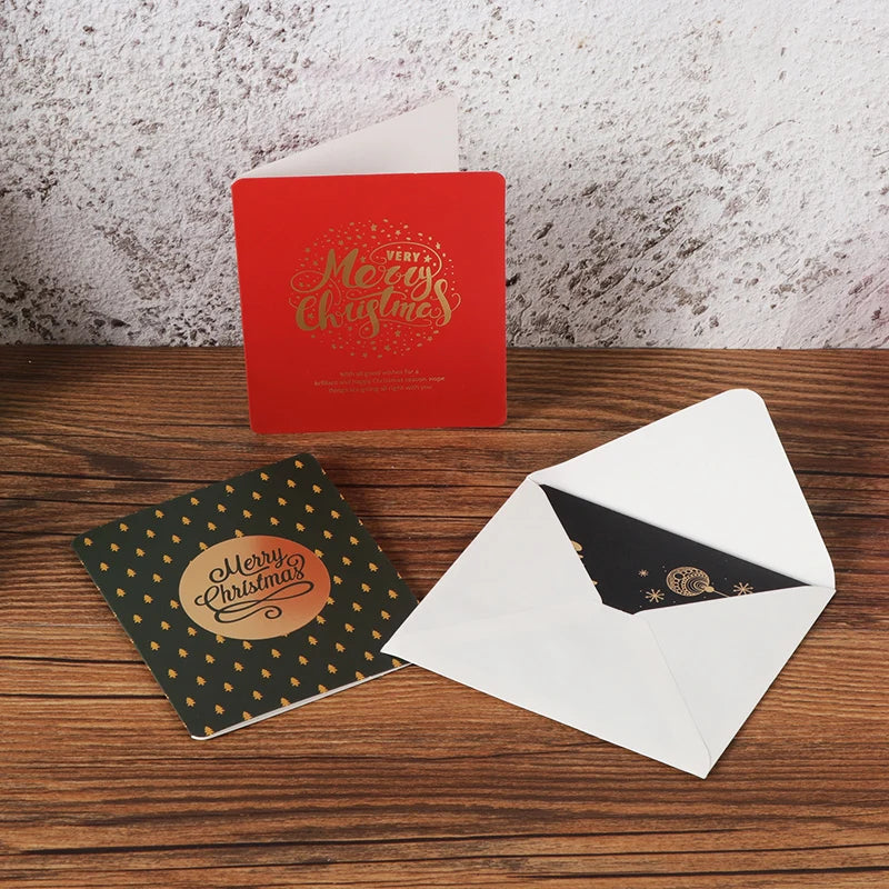 Eco-friendly 8 Designs Blank Custom Greeting Handwriting Hot Stamping Christmas Greeting Cards with Envelope