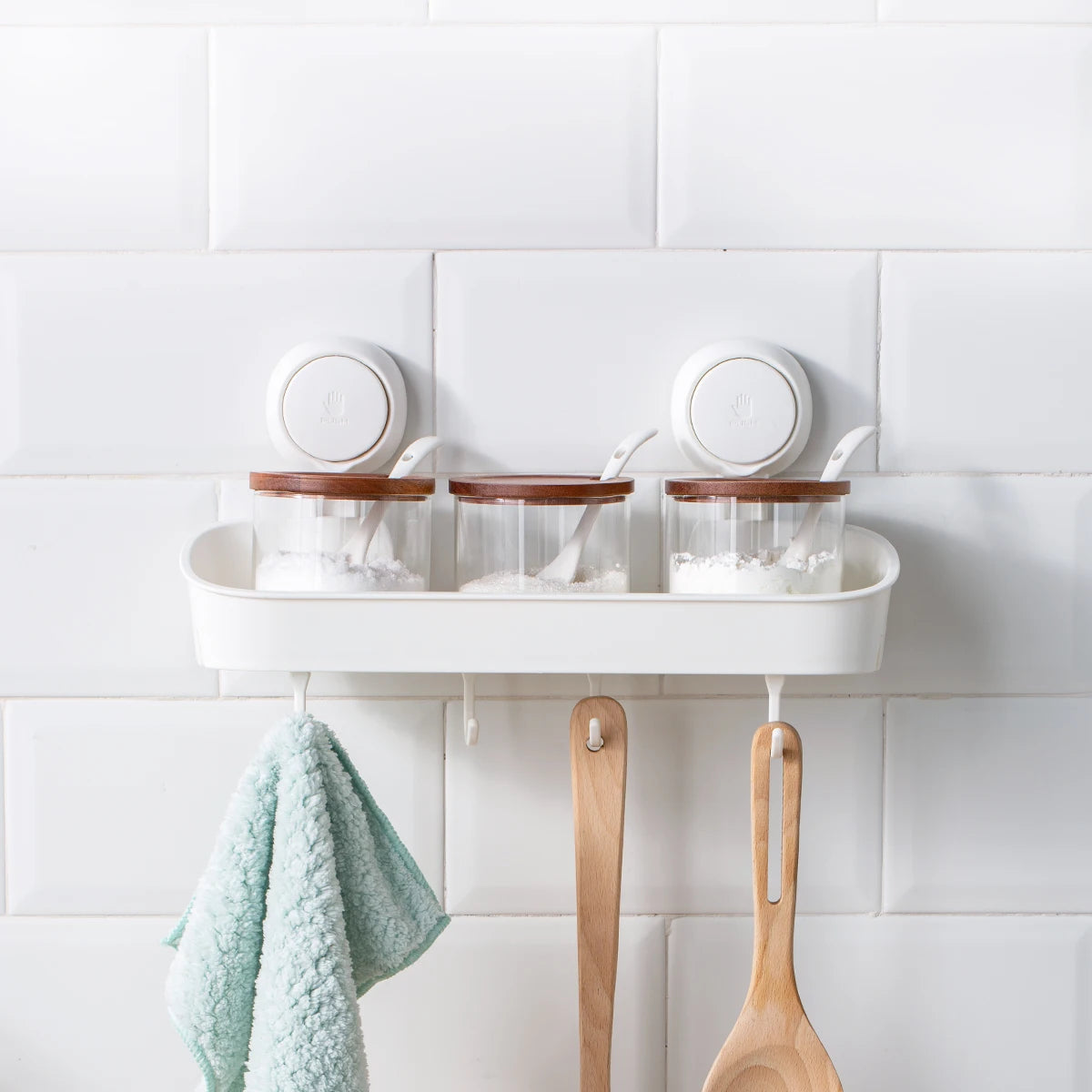 Hot Selling Organizer Storage Basket Multi-functional Suction Cup Spice Bottle Holder Tools Holder for Kitchen Rack MegaBDM