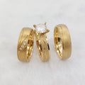 18K Gold Plated Stainless Steel Jewelry 3pcs Classic Couples Bridal Sets for Women Ladies Wedding Engagement Rings Parties Gifts