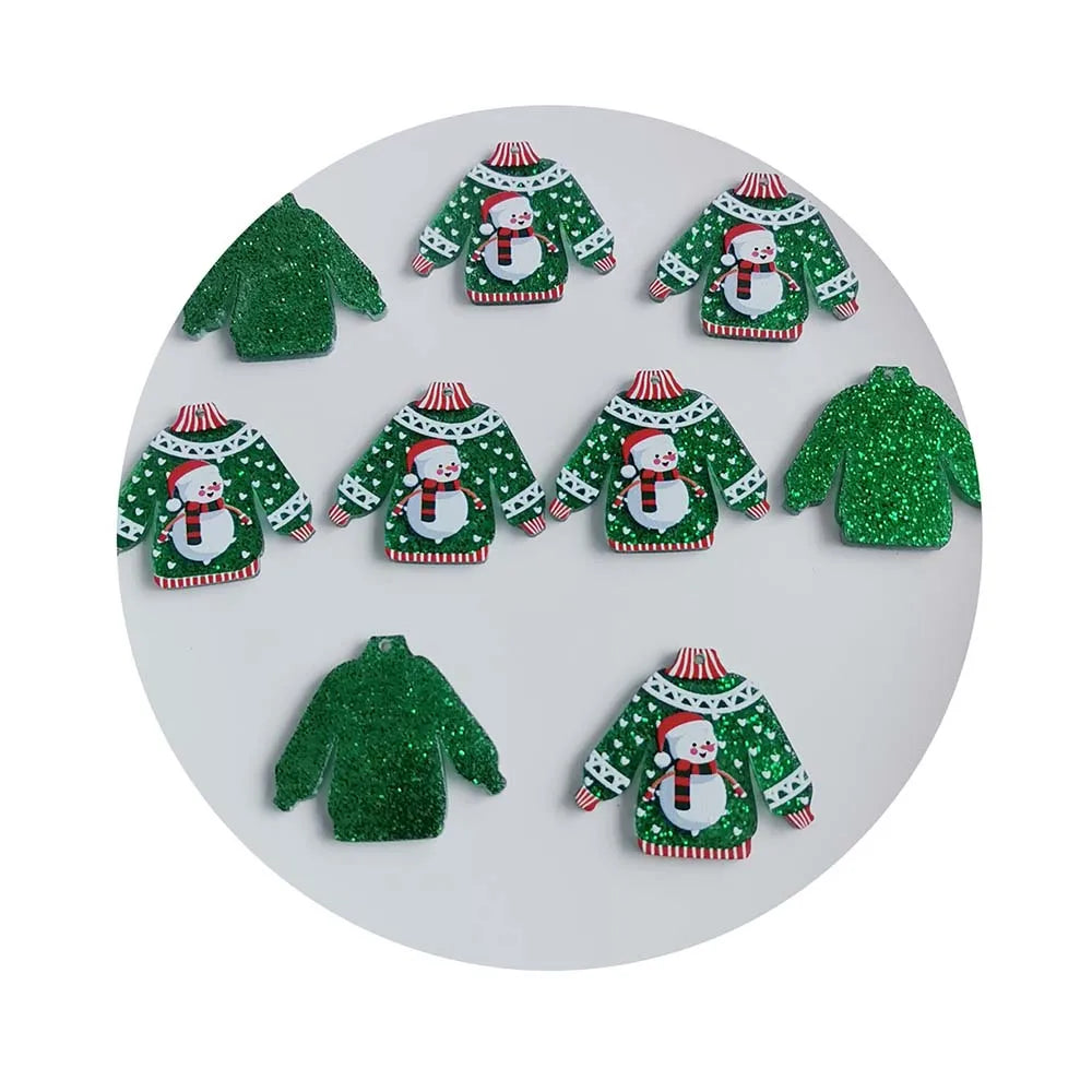 Acrylic Planar Resin Christmas Sweater Earring Charms Funny Cute Bling Snowman Keychain Pendant Diy Jewelry Make