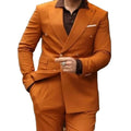 Tailored Double Breasted Flat Orange Men's Suit Regular Fit Elegant Full Set Smart Casual 2 Piece Jacket Pants