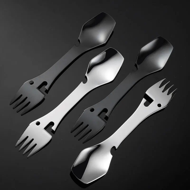 Factory Wholesale Stainless Steel Spork Portable Spoon Fork Multifunction Outdoor Cutlery for Travel Camping Picnic 1034001
