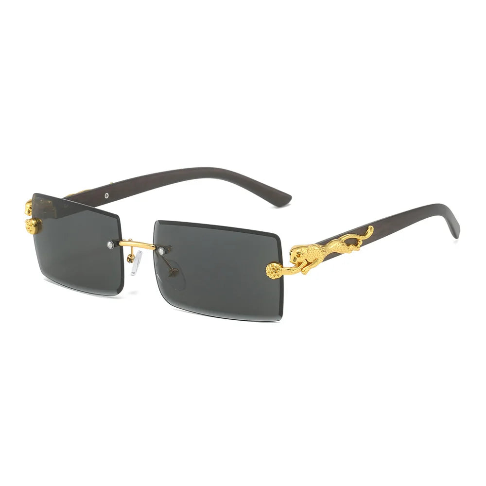 LBAshades 50409 2024 New Frameless Rimless Sunglasses Popular Square Cut Edge Leopard Cheetah PC Fashion Sunglasses