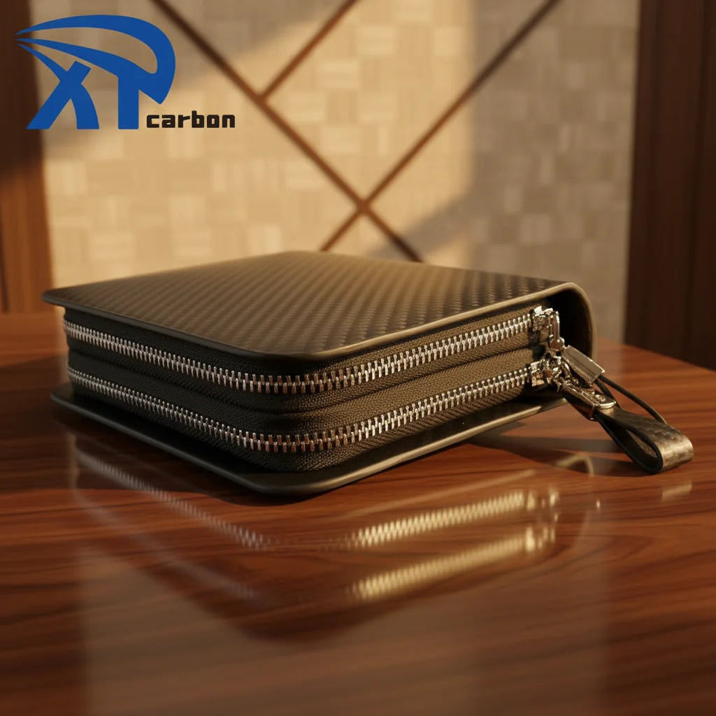 Factory Wholesale Carbon Fiber Wallet PU Leather Double Long Zipper Wallet Fashion Leather Wallets