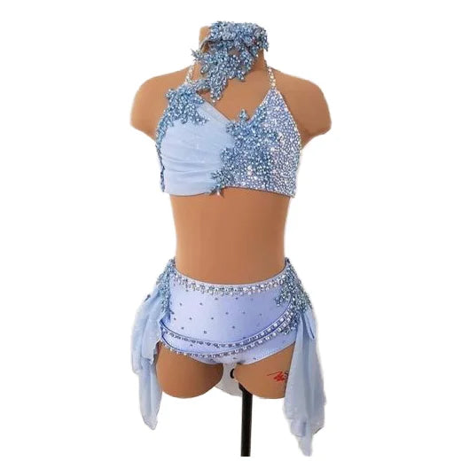 Liuhuo Blue Lyrical Two-Piece Dance Dress Performance Wear for Girls Stage Dance and Ballet