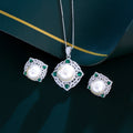 Vintage Green Pendant Necklace Earrings Bridal Simulated Pearl Jewelry Set for Women Engagement Dress Accessories