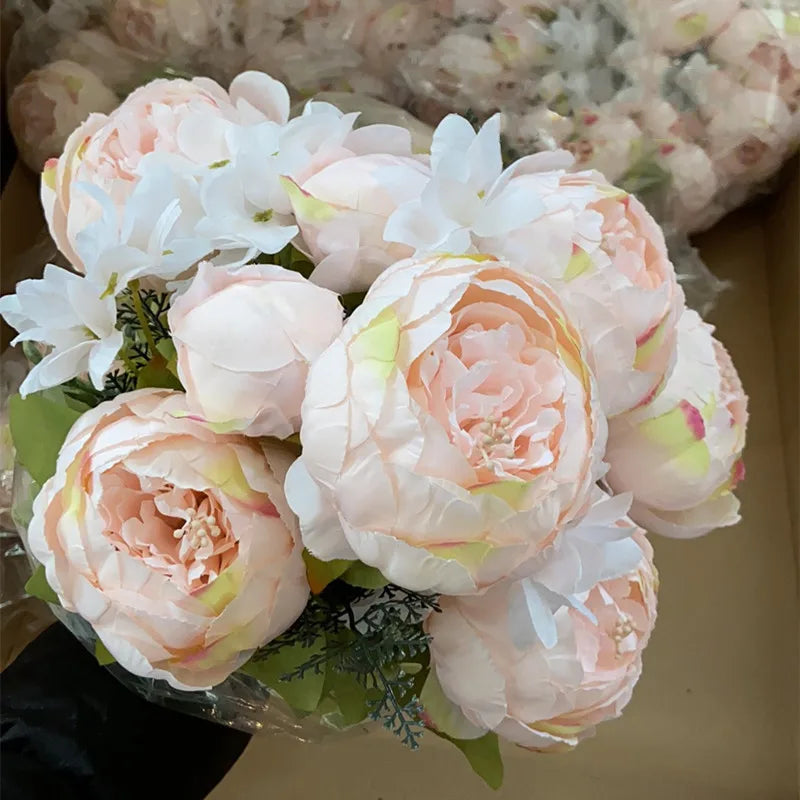 K57 13 Heads Peony Artificial Flower European-style Peony Bouquet Wedding Home Floral Ted Bakerpure Peony