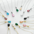 Waterproof 18K Gold 316L Water Drop Stainless Steel 12 Month Birthstone Necklace Colorful CZ Pedant Necklace
