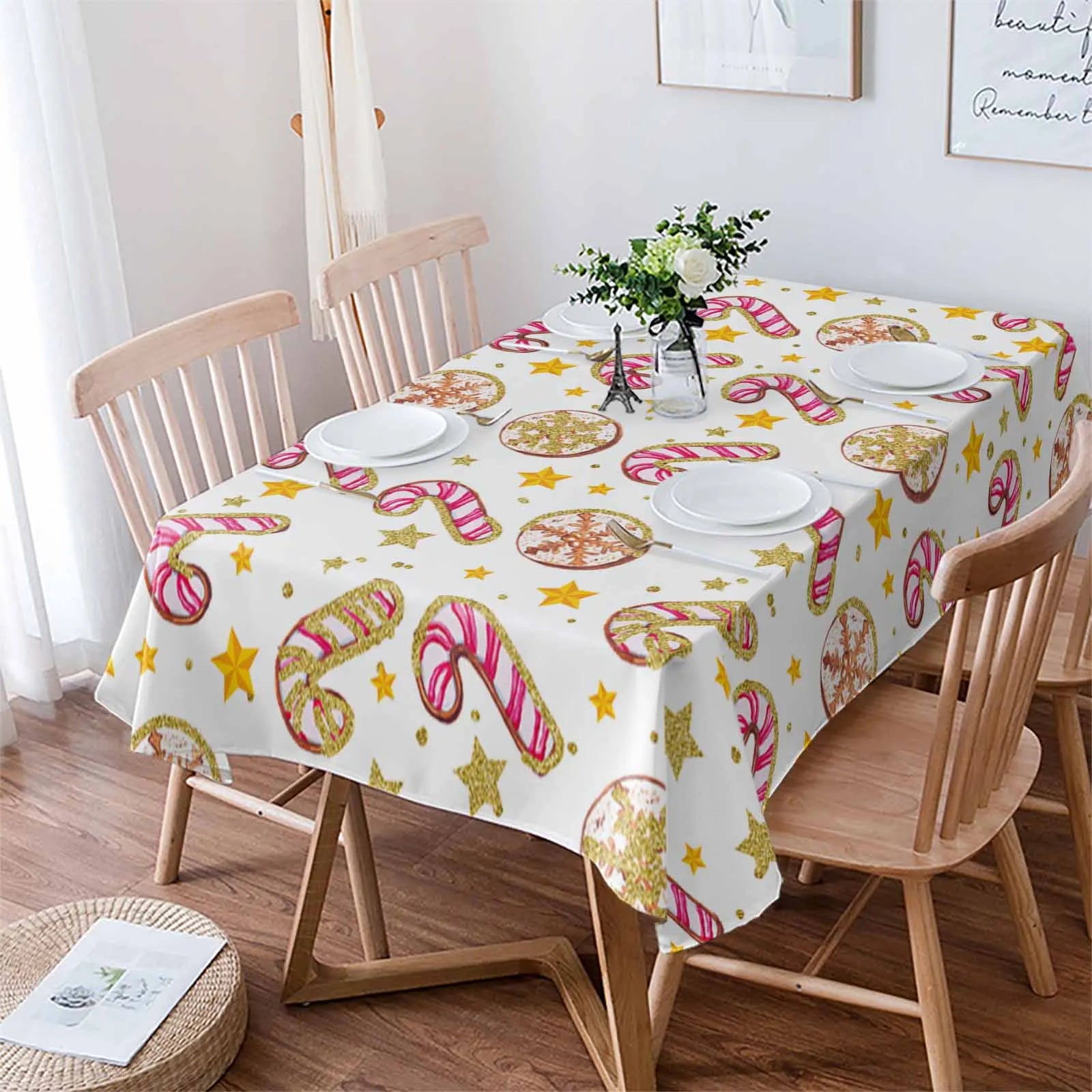 Christmas Tablecloth 60x84 Inch Rectangular Christmas Trees Green Washable Table Cover for Party Picnic Dinner Decor