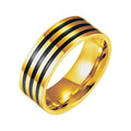 Men Jewelry Gold Stripe Enamel Stainless Steel Band Ring