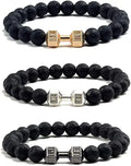 8mm Black Frosted Volcanic Lava Stone Sports Dumbbell Bracelets New Style Beaded Dumbbell Bangles Men Women Featuring Pearl Main