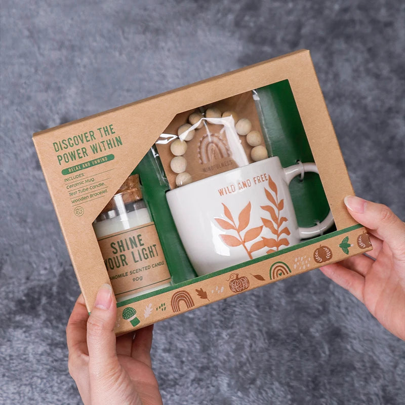 BespritGift Discover the Power Within Kit Ceramic Mug Cup Sandalwood Bracelet & Eco-friendly Candle in Glass Gift Set for Relax