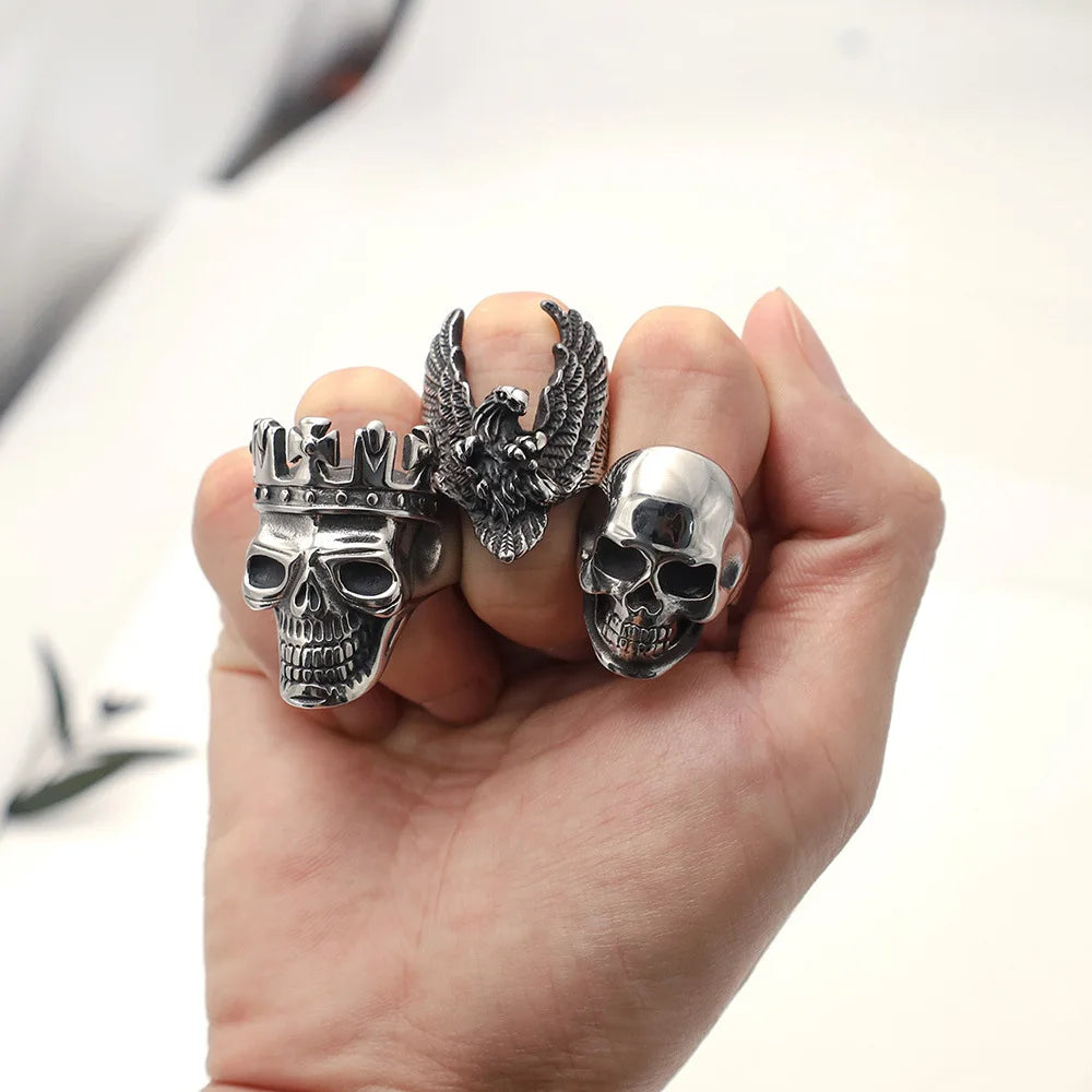 Personalized Vintage Retro Punk Style Titanium Stainless Steel Skull Ring Jewelry for Men