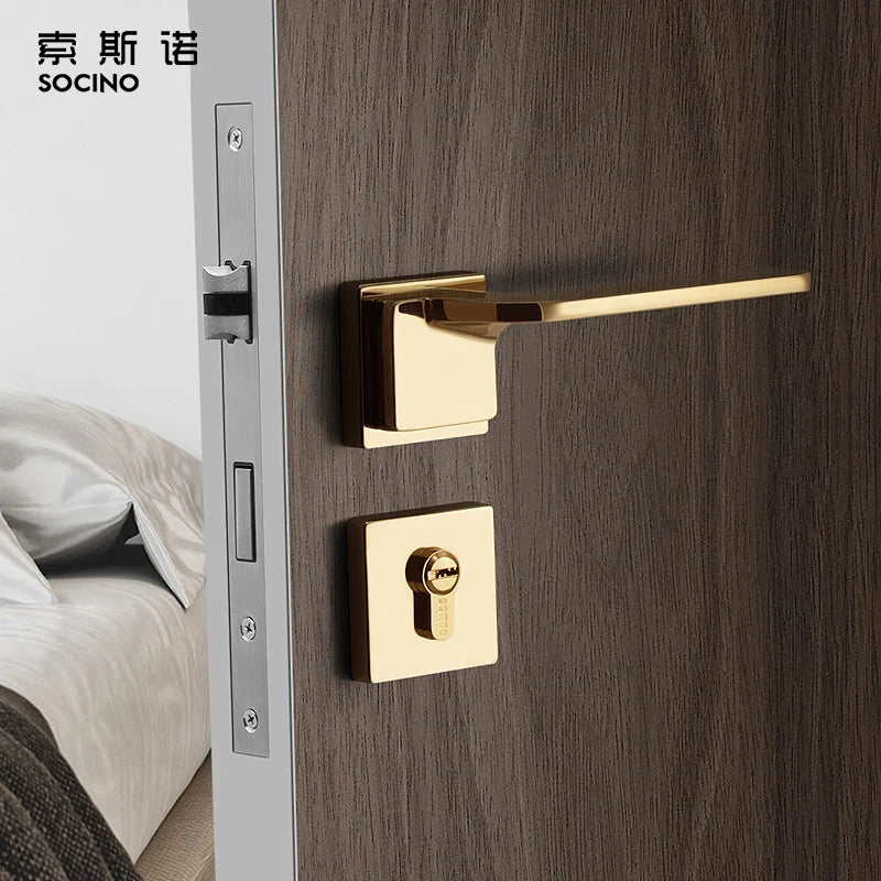 Nordic Style Modern Design PVD Finish Zinc Alloy Lock Door Set for Bedroom & Living Room Includes Handle for Wooden Use