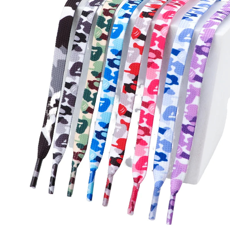 Trendy 1Pair NEW Camouflage Print Shoe Laces 0.8CM Width 8mm Polyester Flat Sneaker Accessories