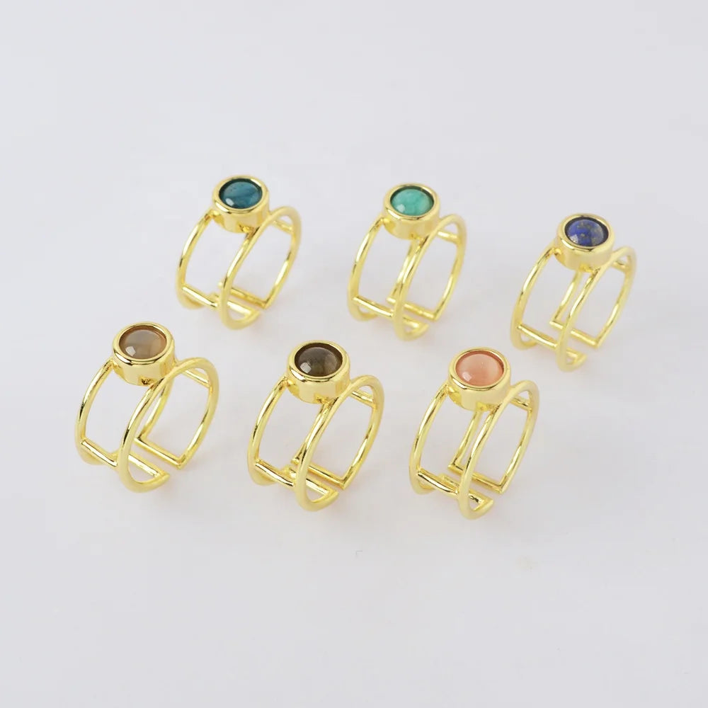 WX1862 Rings Multi Color Gemstone Bezel Ring Free Size Ring for Men and Women