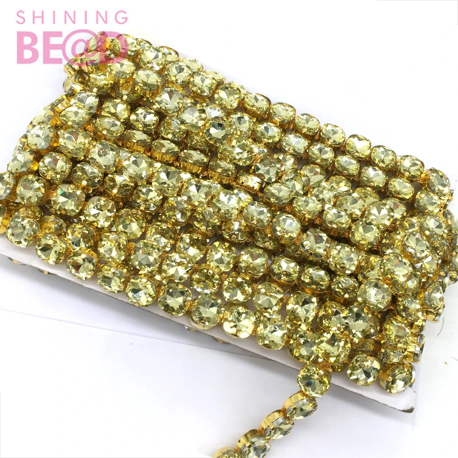 Wholesale Crystal Rhinestone Chain Trimming Square Glass  Green Yellow Bridal Sash  Trim Wedding Belt Garment Accessories